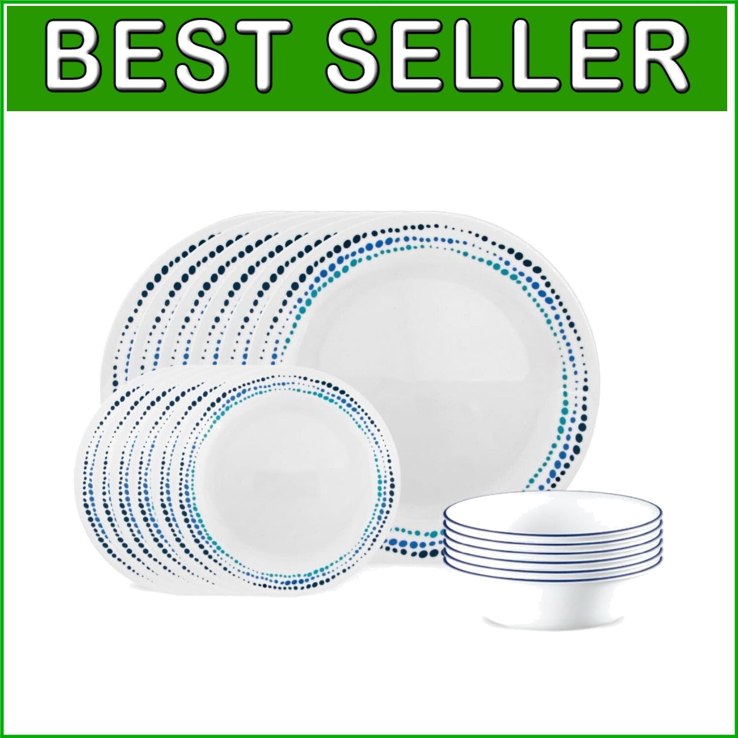 Classic Ocean Blue Dinnerware Set for 6 - Lightweight, Dishwasher Safe & Stylish