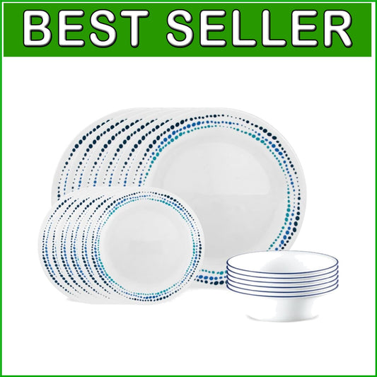 Classic Ocean Blue Dinnerware Set for 6 - Lightweight, Dishwasher Safe & Stylish