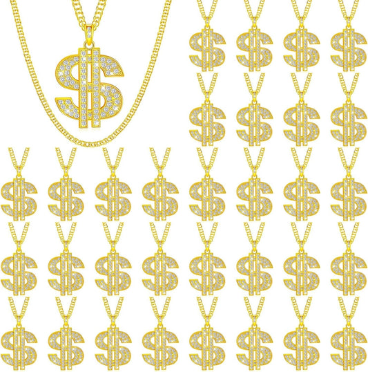 Exquisite Gold Dollar Sign Hip Hop Necklace for Casual and Costume Wear