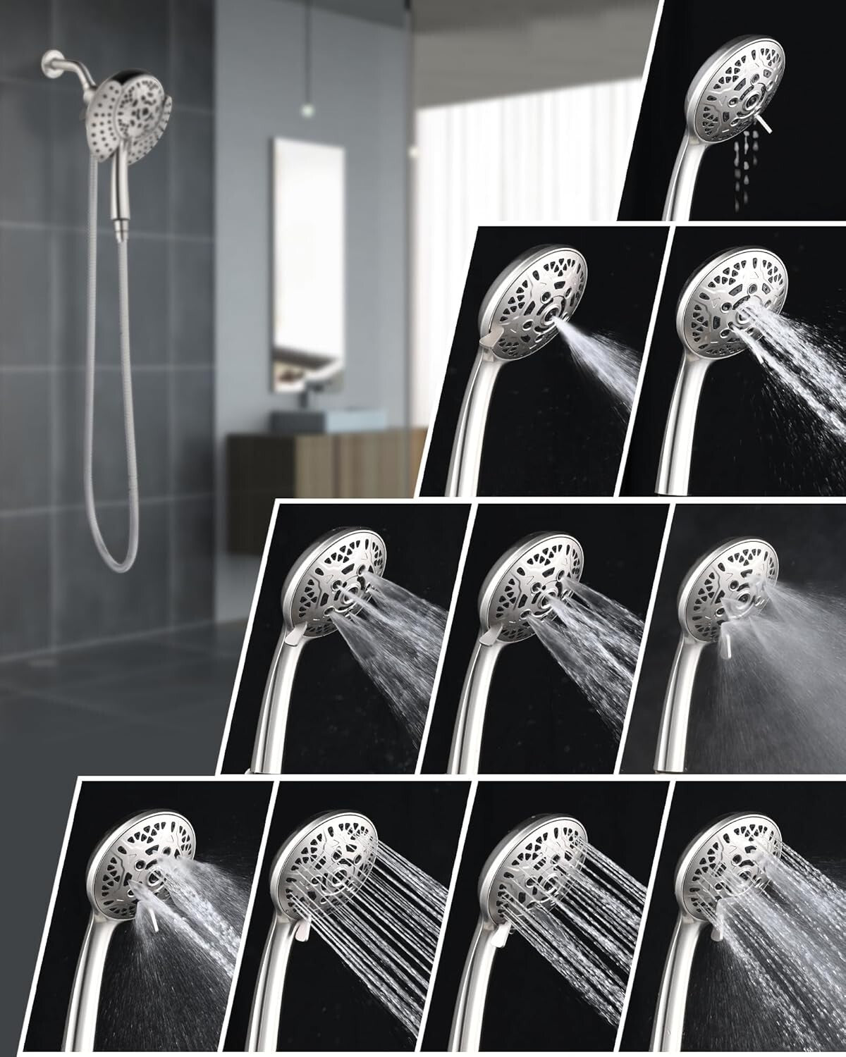 2.5 GPM Dual Shower Head with Handheld Spray & 60" Rotatable Hose - Nickel