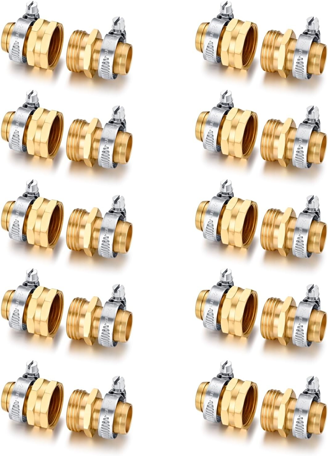 Durable Brass Garden Hose Repair Connector Set - 10 Male & 10 Female Fittings