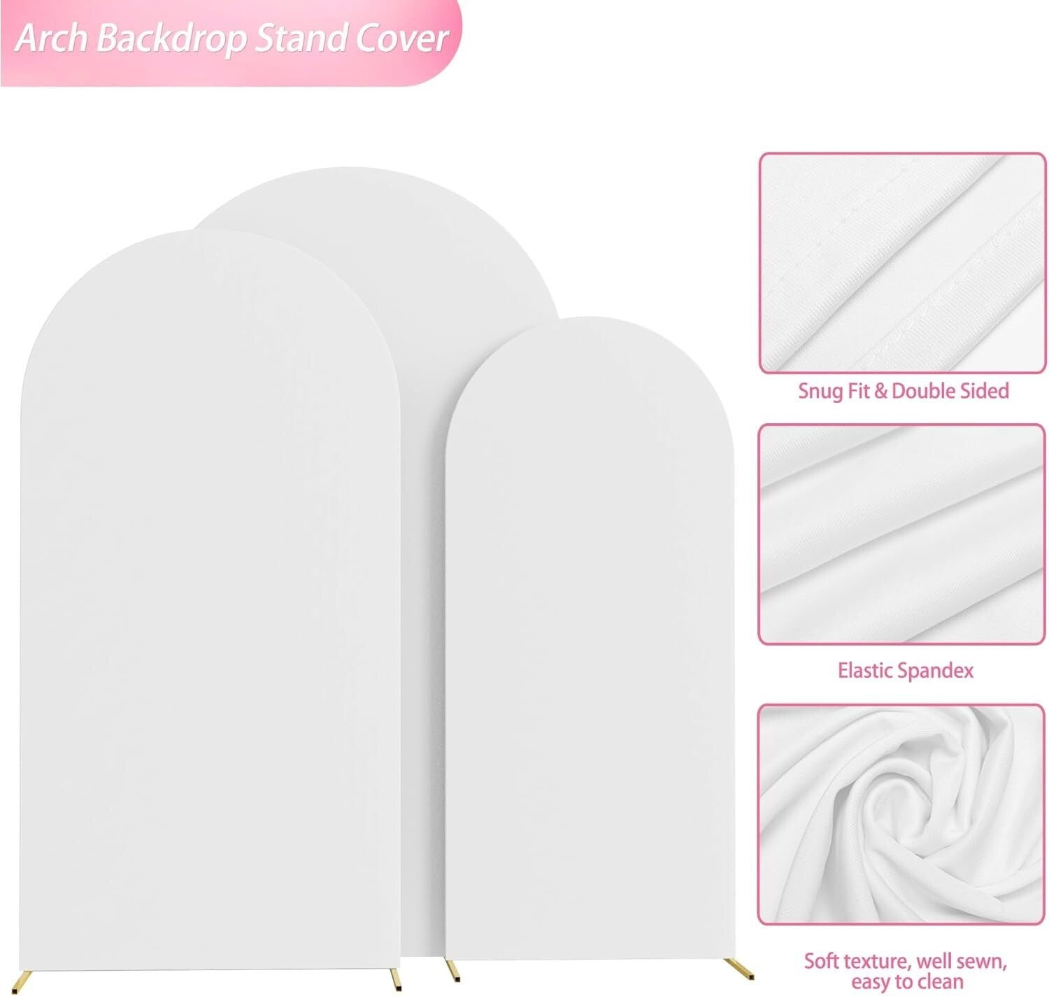 Durable 3-Piece White Spandex Wedding Arch Covers for All Occasions Decoration