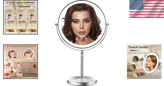 9" Lighted Makeup Mirror with 10X Magnification & 3 Adjustable Light Colors