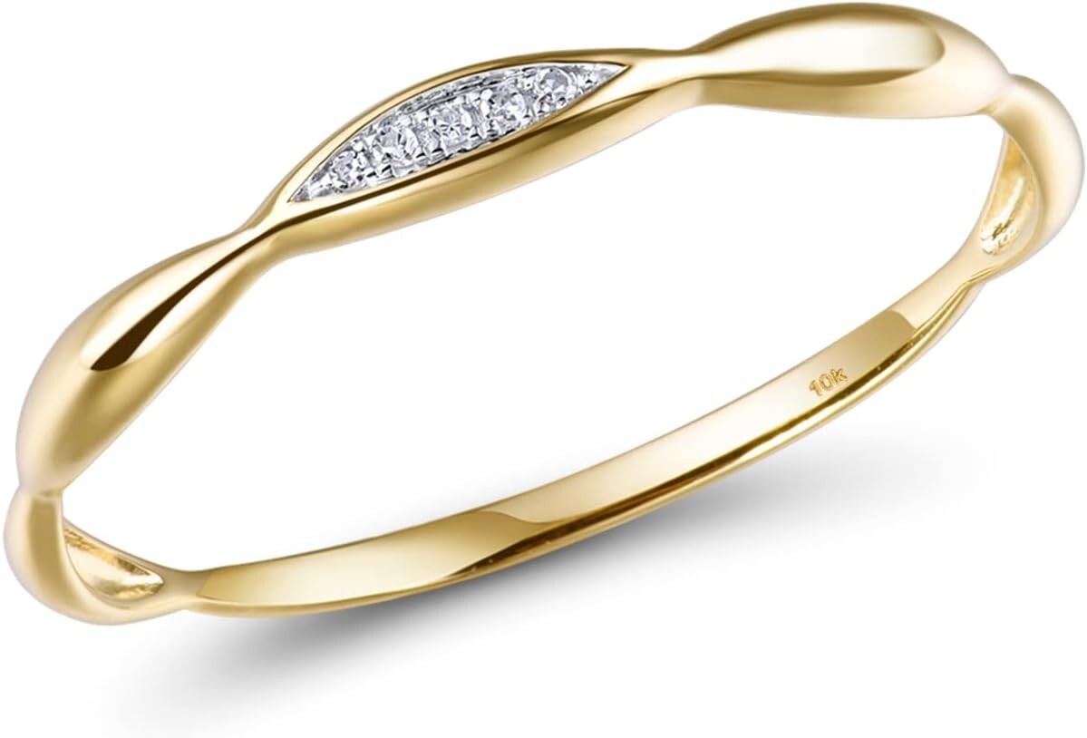 Quality 10K Gold Twisted Stacking Ring with Sparkling Diamond – Women’s Jewelry