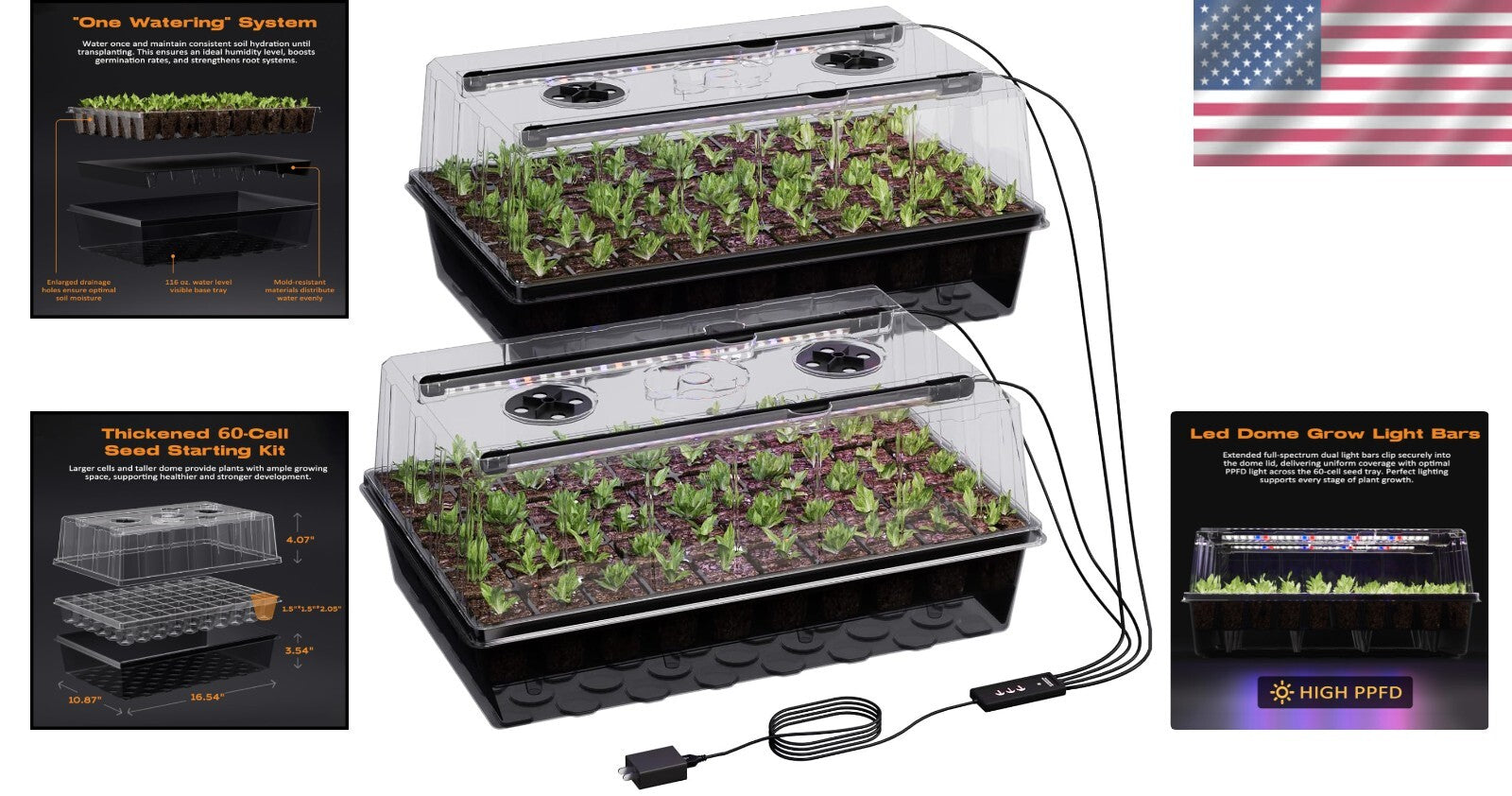 120-Cell Self-Watering Seed Starter Tray with Grow Light - Indoor Gardening Kit