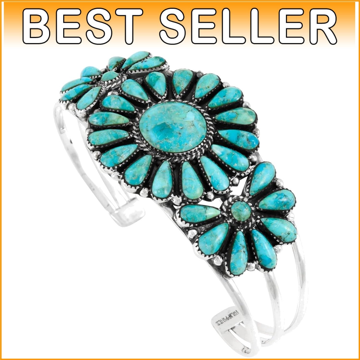 Handmade Adjustable 925 Sterling Silver Turquoise Cluster Bracelet for Women