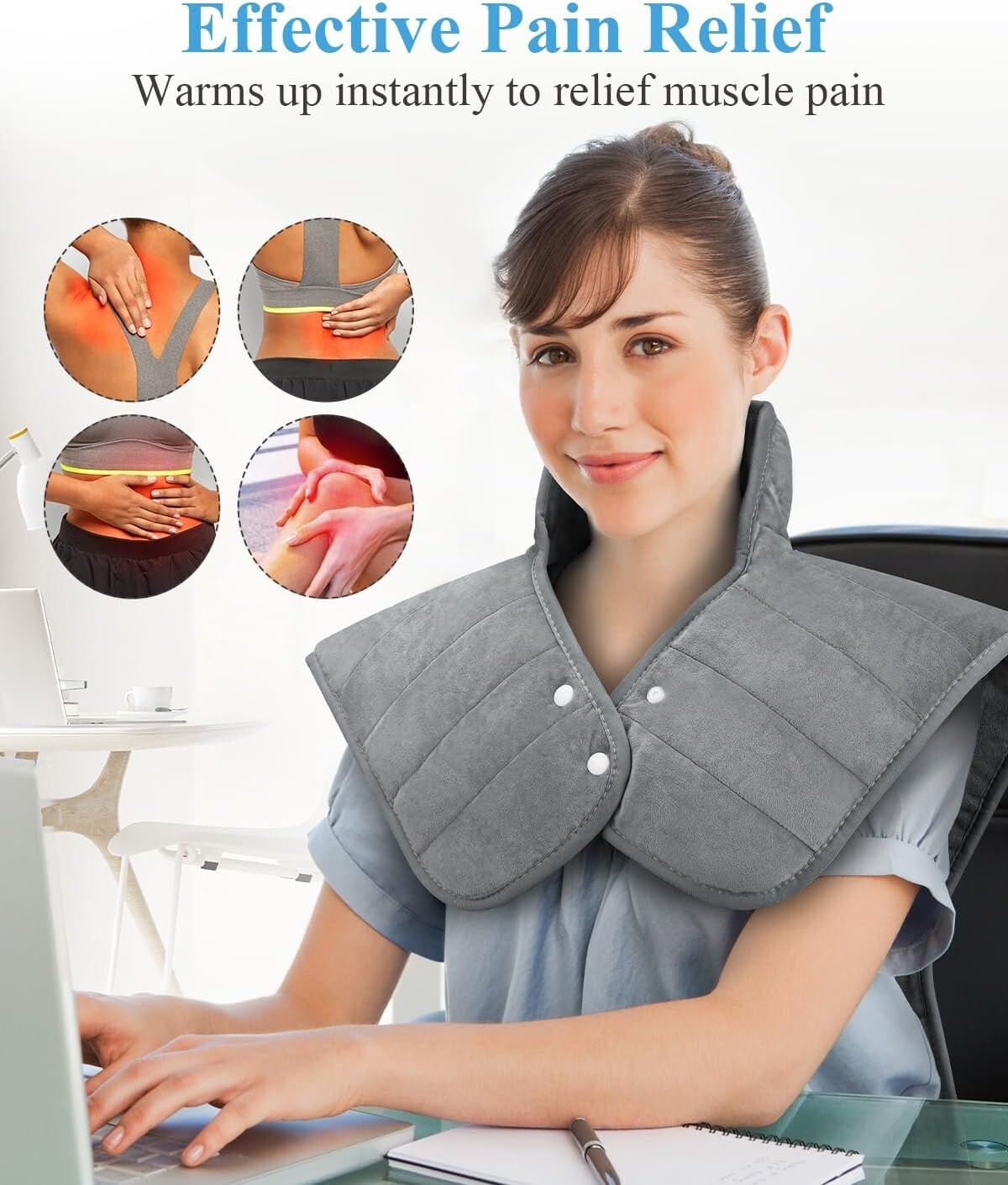 Soft & Adjustable Heating Pad for Back Pain - 2 Hour Auto-Off, Ideal Gift Option