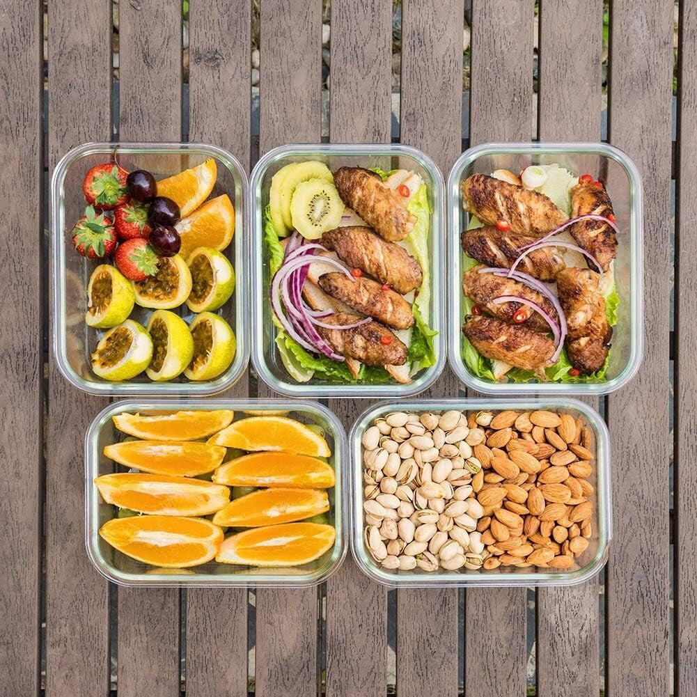 Durable 36oz Airtight Glass Containers - 5 Set | Perfect for Meal Prep & Storage