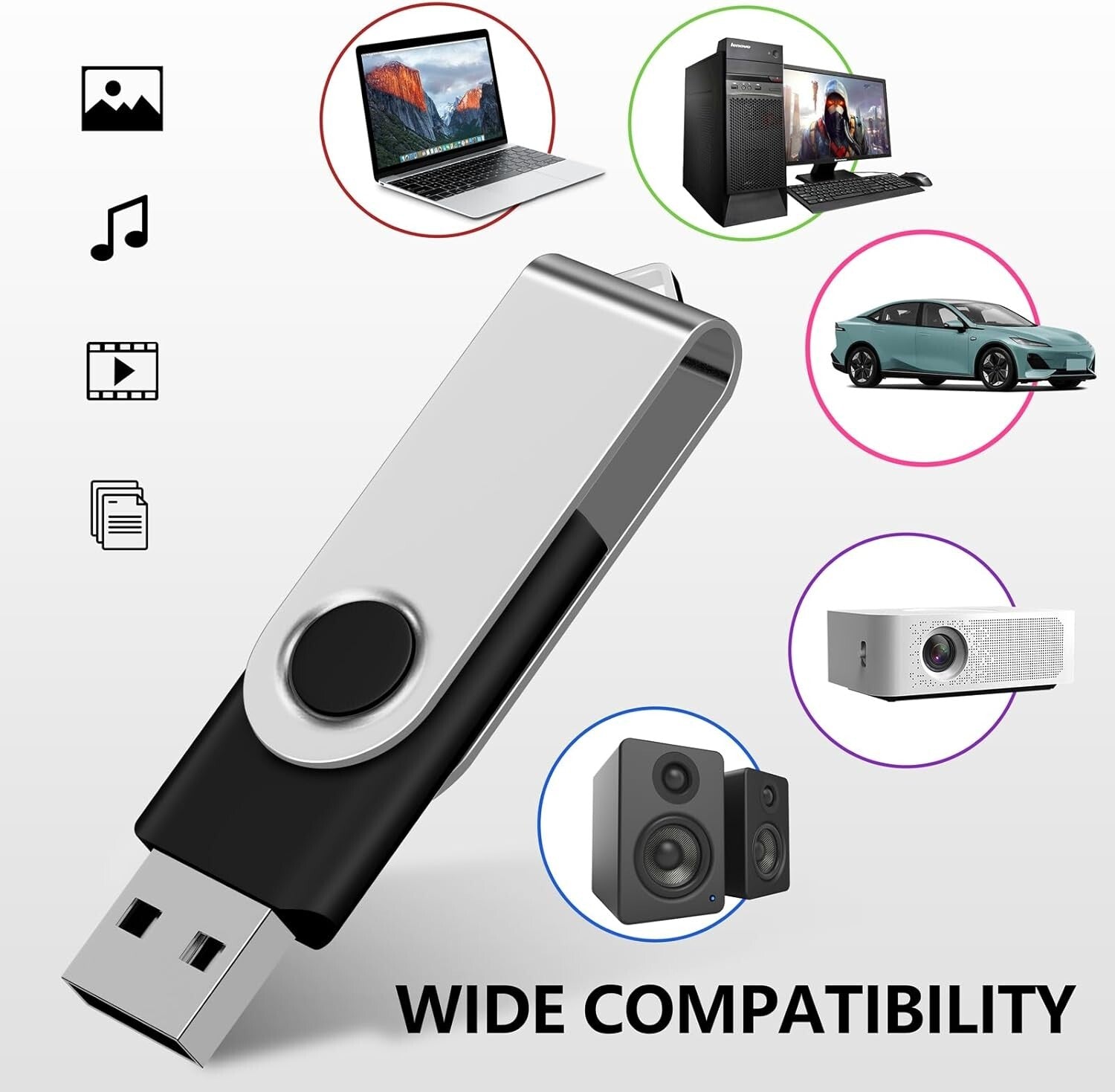 128MB USB 2.0 Flash Drive - 50 Pack Durable Swivel Design with Lanyards Included