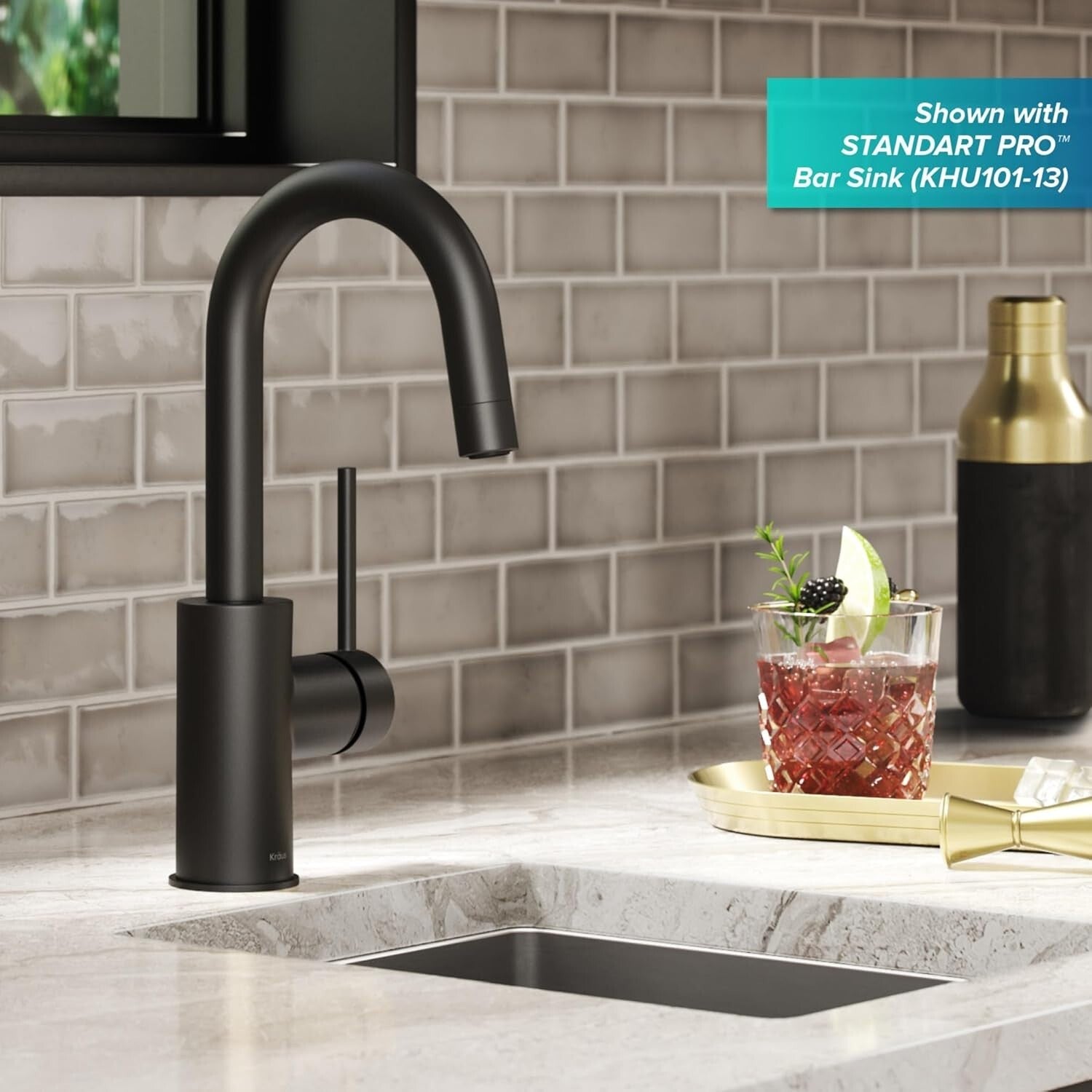 Contemporary Black Kitchen Faucet - Compact Design with Dual-Function Spray