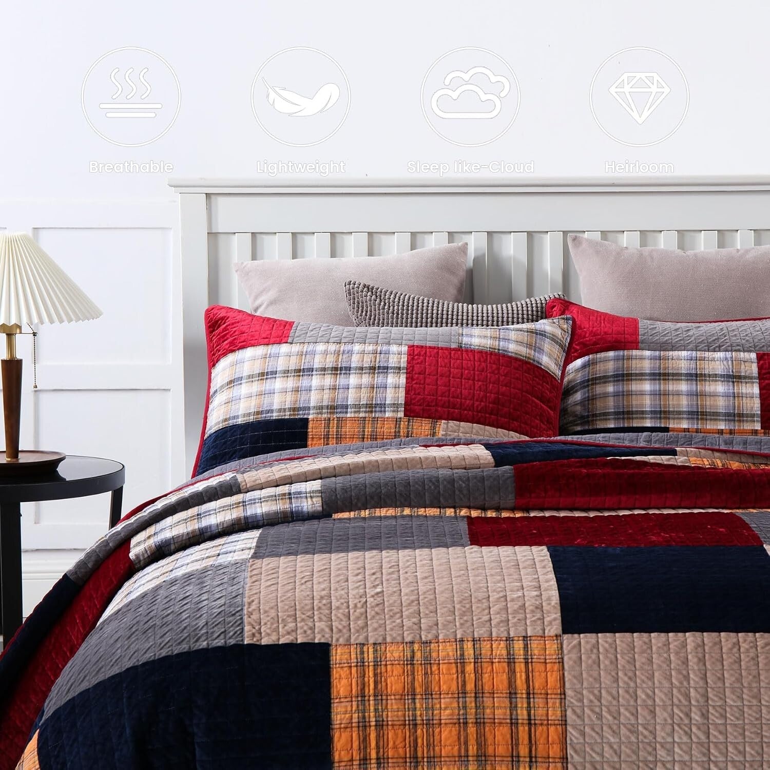 Luxurious King Size Velvet & Cotton Comforter Set - Art Deco Patchwork Design