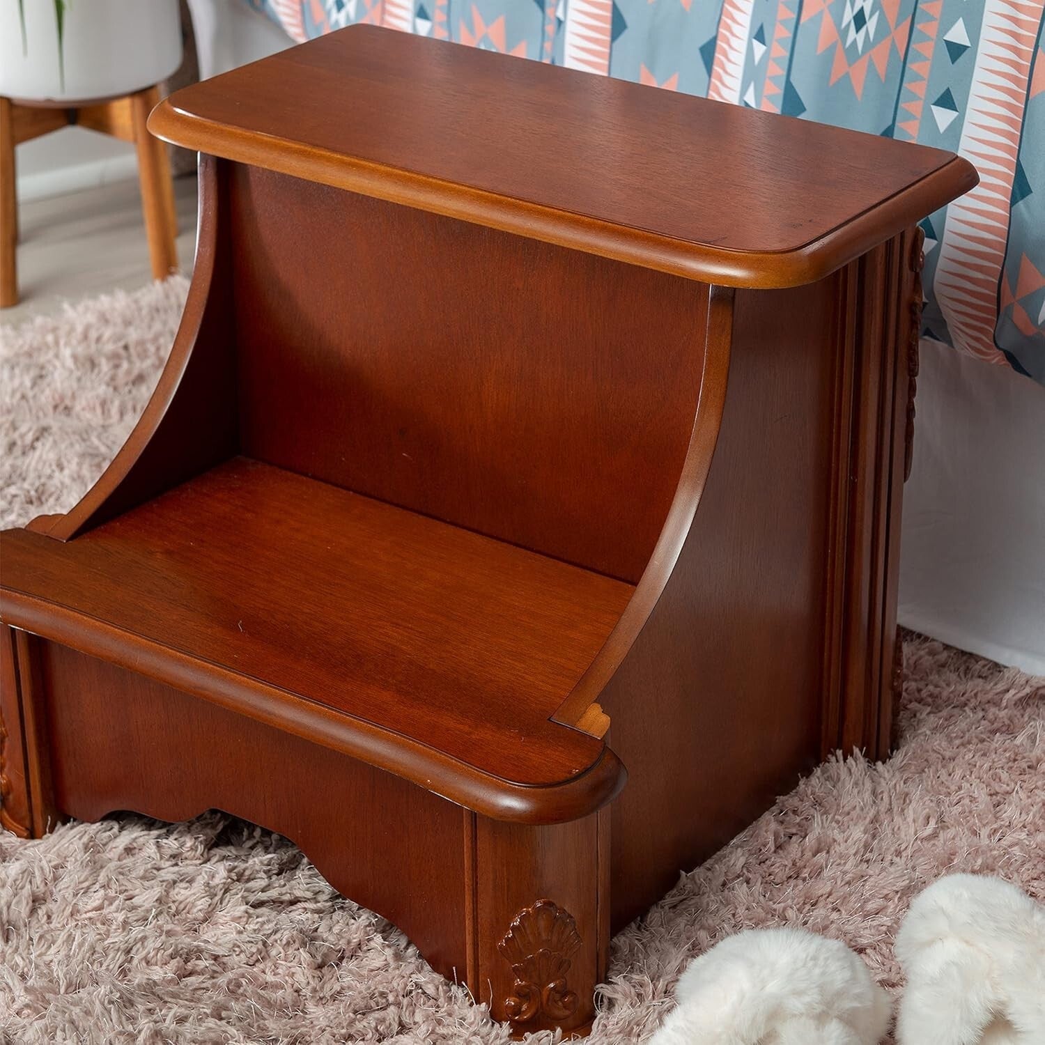 Compact Woodbury Mahogany Step Stool with Hidden Storage - Bedroom Elegance