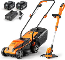 Load image into Gallery viewer, Lightweight 24V Max Lawn Mower with 10-Inch Trimmer - 2 Batteries Included