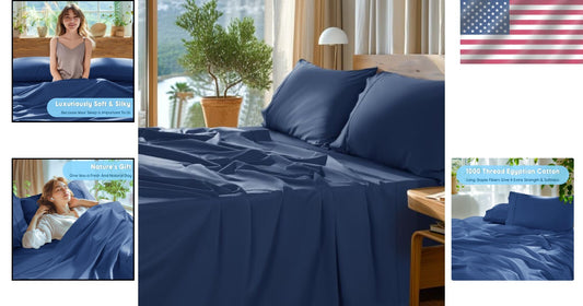 Luxury 100% Egyptian Cotton King Sheet Set - 1000 Thread Count in Navy Blue