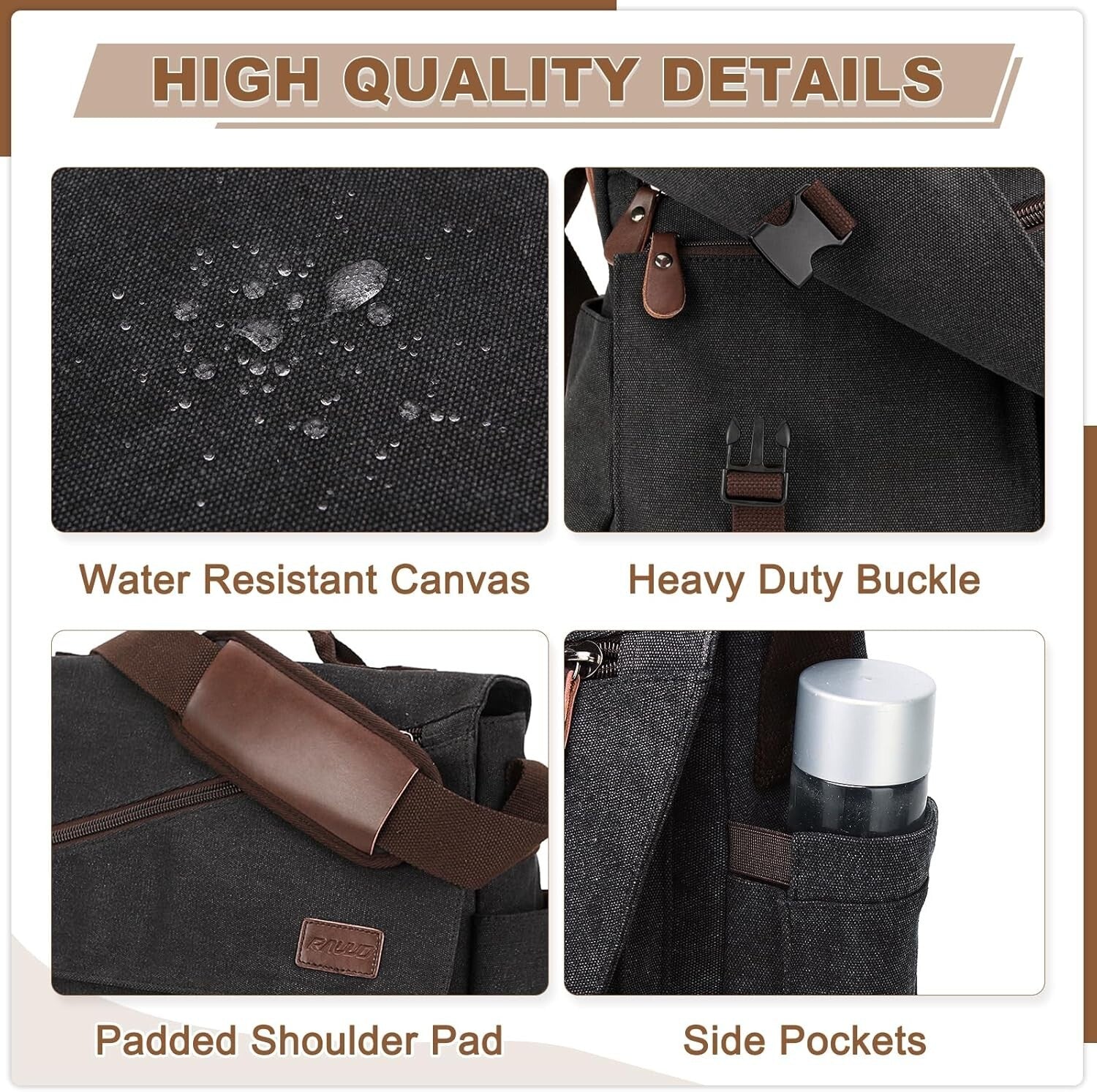 Elegant Cotton Canvas Messenger Bag with 14 Pockets - Ideal for Work & Travel