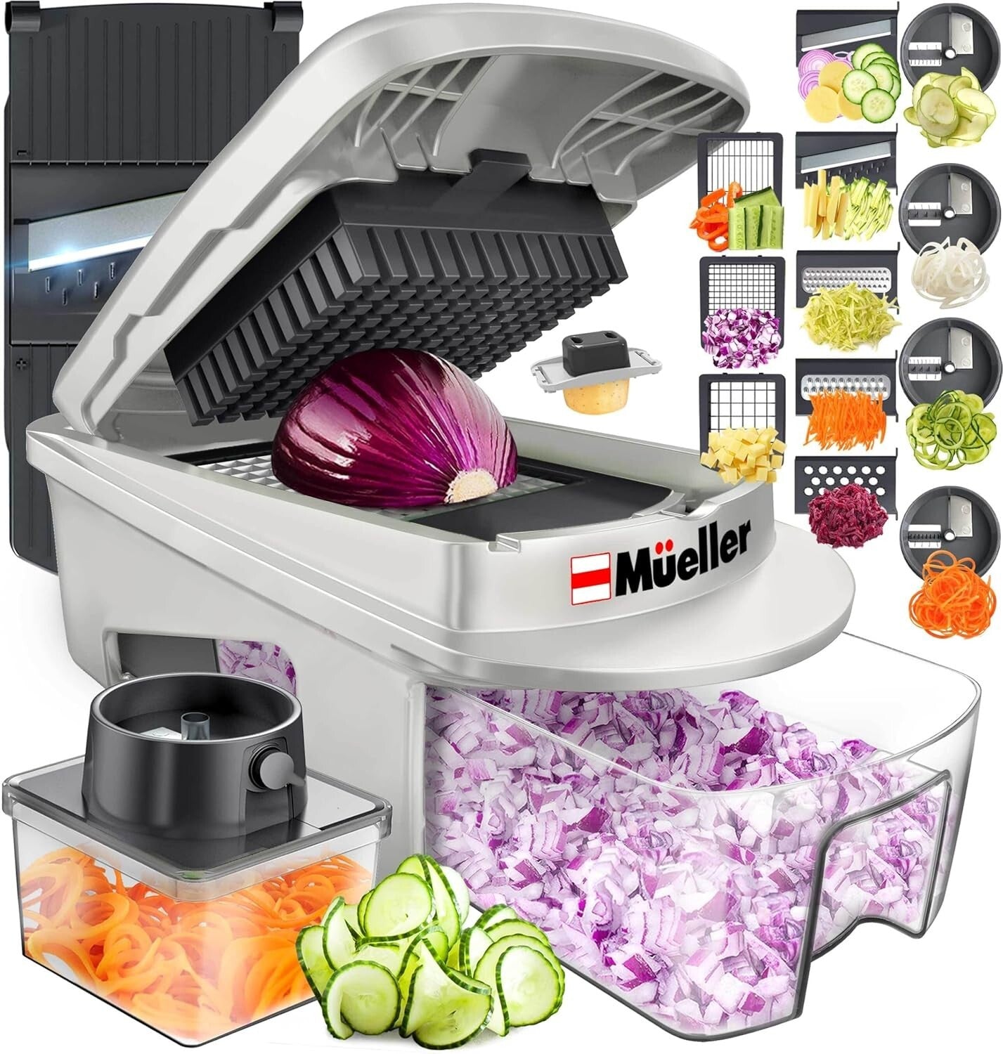 Efficient 12-Blade Mandoline Slicer with Food Container & Holder - Easy Cleanup