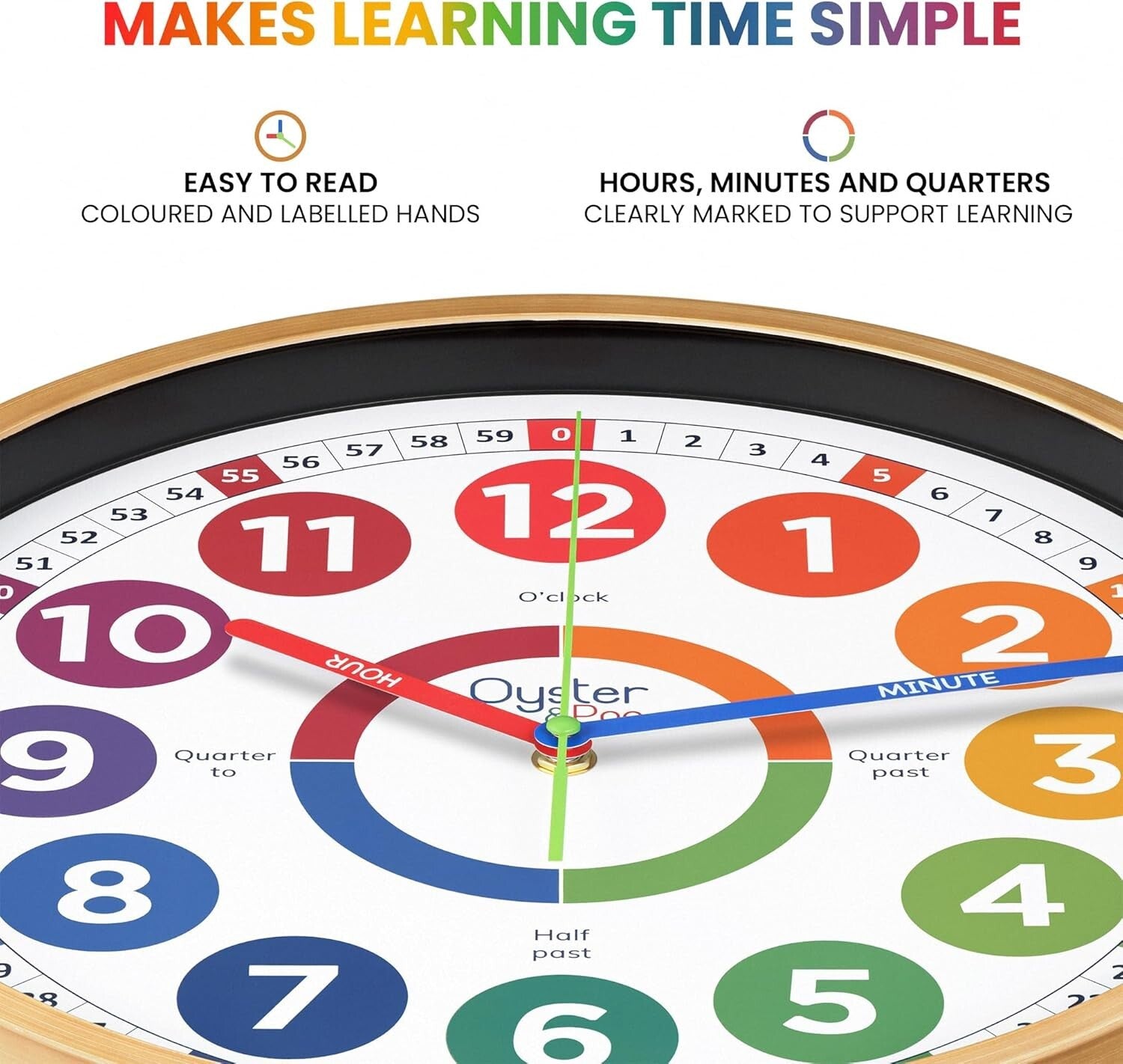 Kids 1 Inch Non-Ticking Learning Clock - Perfect for Classroom & Room Decor