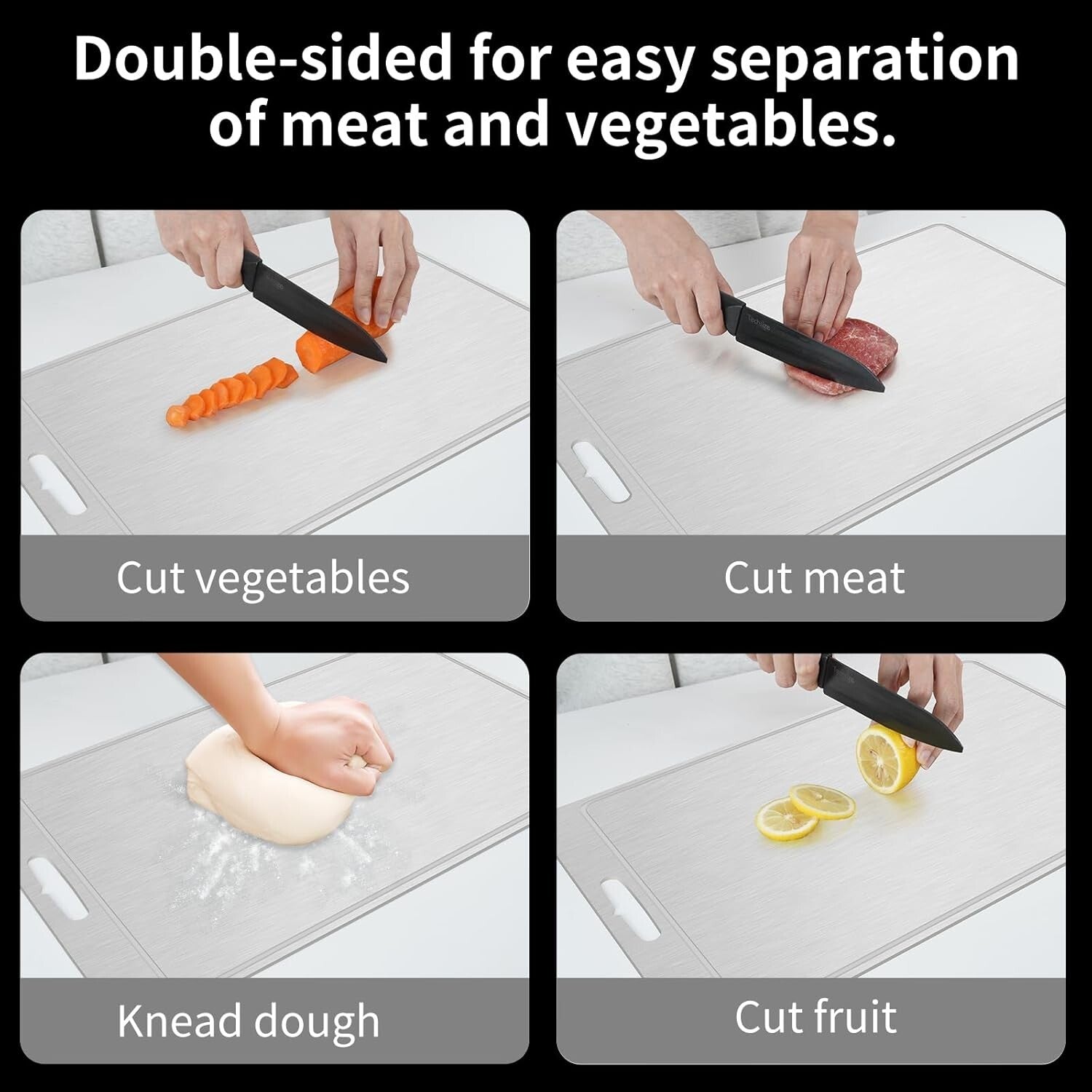 100% Pure Titanium Double-Sided Cutting Board with Juice Groove - Large Size