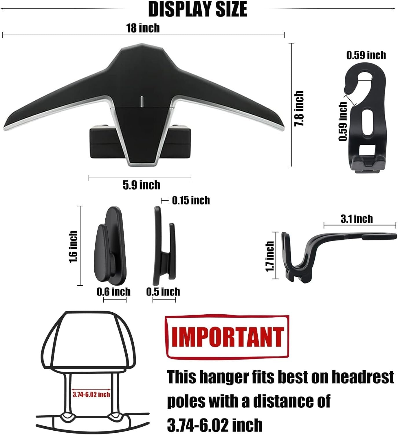 Durable Black Car Coat and Bag Hanger - Includes 6 Hooks for Efficient Storage