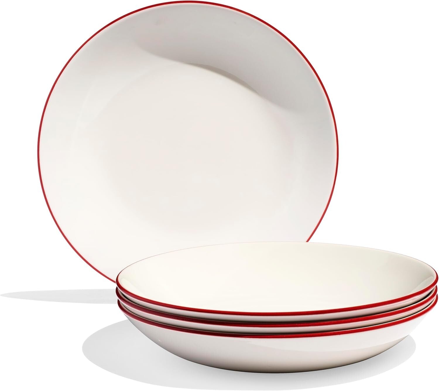 Elegant White and Red Rim Entrée Bowls - 10-Inch, Dishwasher and Microwave Safe