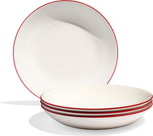 Load image into Gallery viewer, Elegant White and Red Rim Entrée Bowls - 10-Inch, Dishwasher and Microwave Safe