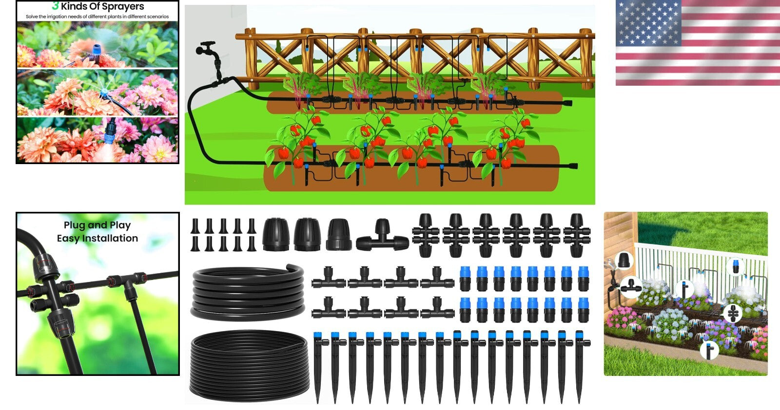 Efficient 230FT Garden Drip Irrigation Kit with Adjustable Emitters & Sprinklers