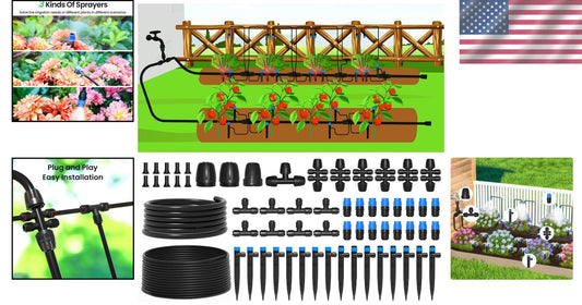 Efficient 230FT Garden Drip Irrigation Kit with Adjustable Emitters & Sprinklers