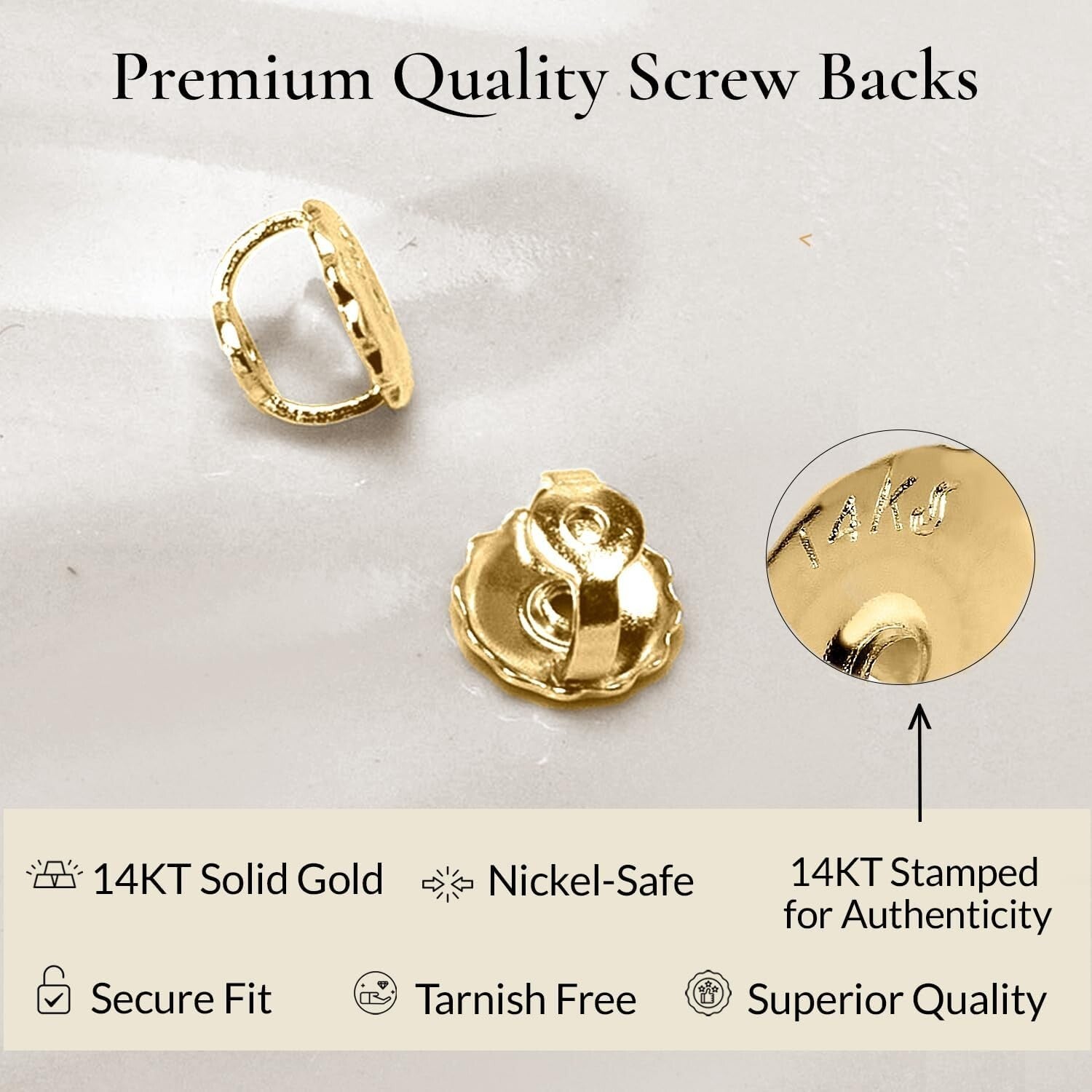 Threaded 14K Yellow Gold Earring Back, Polished & Skin-Safe - 0.040" Post