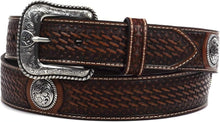 Load image into Gallery viewer, Men's Basketweave Leather Concho Belt with Silver Floral Details - Sizes 32-46