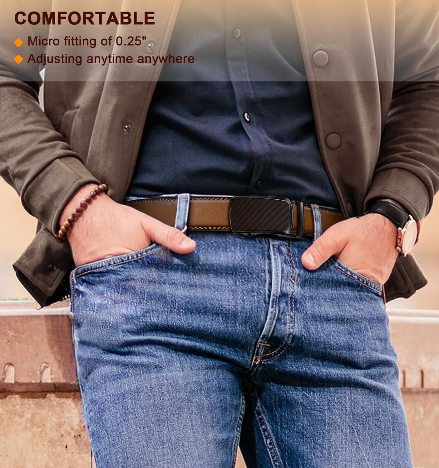 Men’s Adjustable Ratchet Belt 2-Pack - Perfect Fit Leather Belts Gift Set