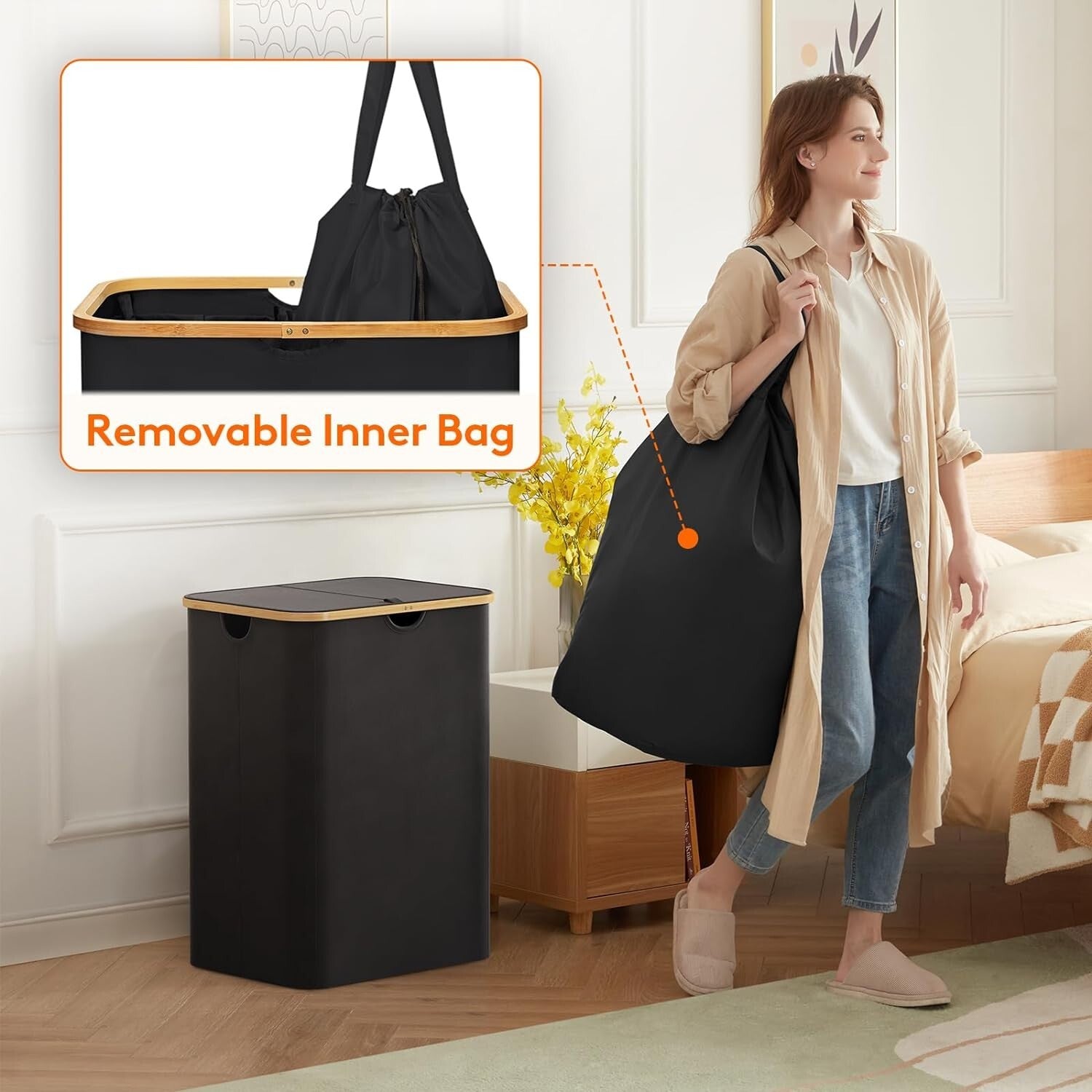 Elegant 150L Laundry Hamper with Removable Bags - Perfect for Home Organization