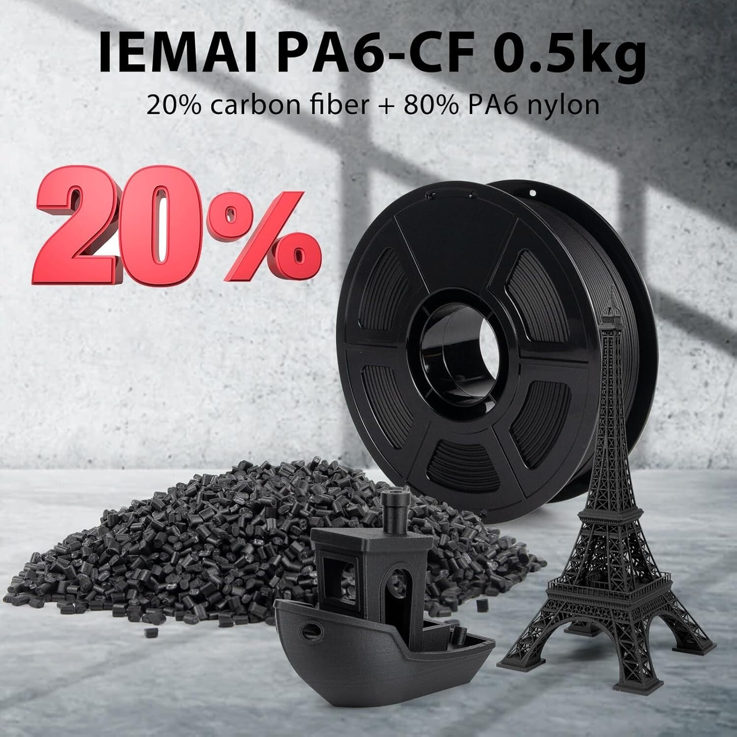 Precision PA6-CF Carbon Fiber Nylon Filament 1.75mm - Ideal for Functional Parts