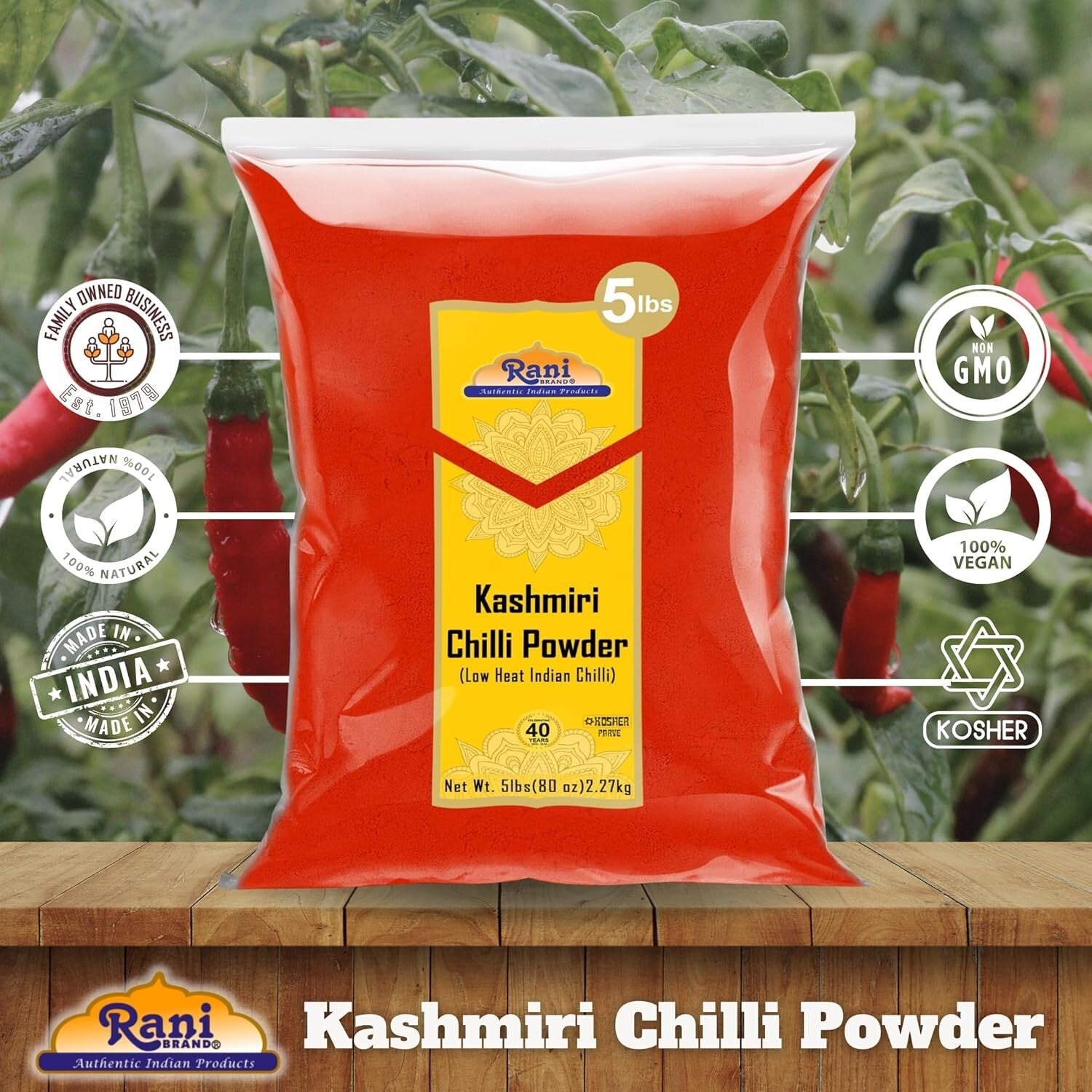 Authentic Kashmiri Chilli Powder 5lbs - Kosher & Vegan Spice for Gourmet Cooking