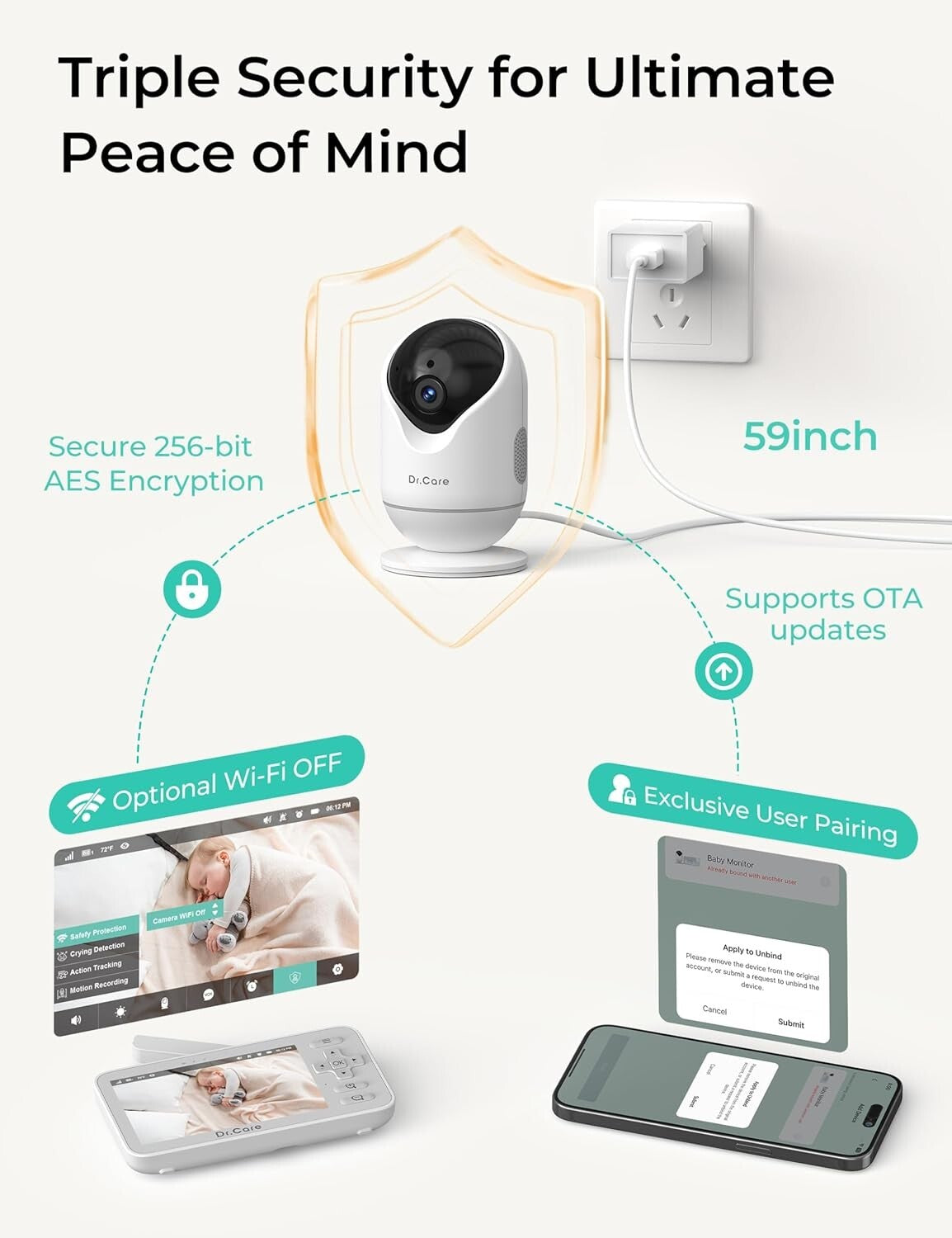 Advanced 1080P WiFi Baby Monitor with Motion Alerts & Triple Security Features