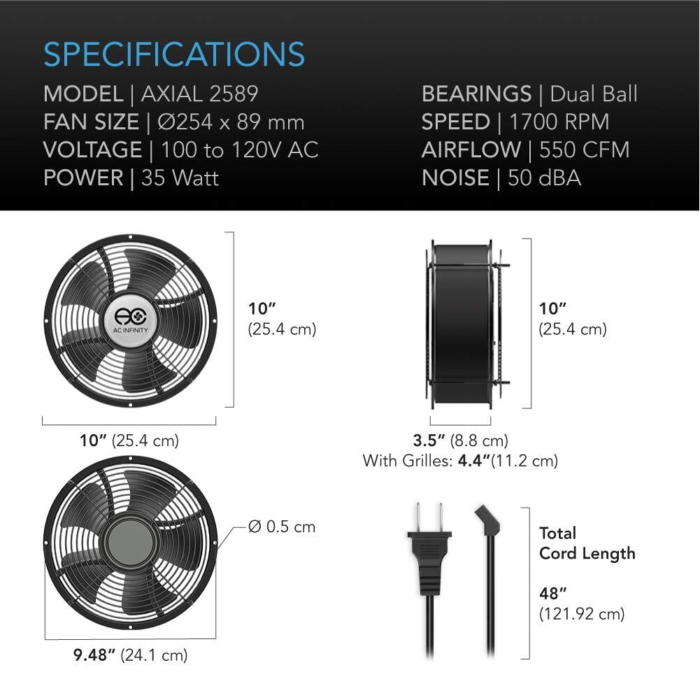 Heavy-Duty 10" Axial Fan with Dual Bearings - Ideal for Custom Cooling Projects