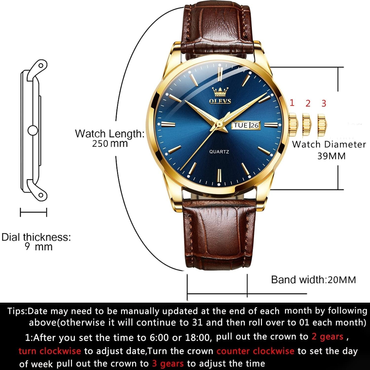 Fashionable Men's Luminous Quartz Watch - Waterproof Brown Leather Gift Edition