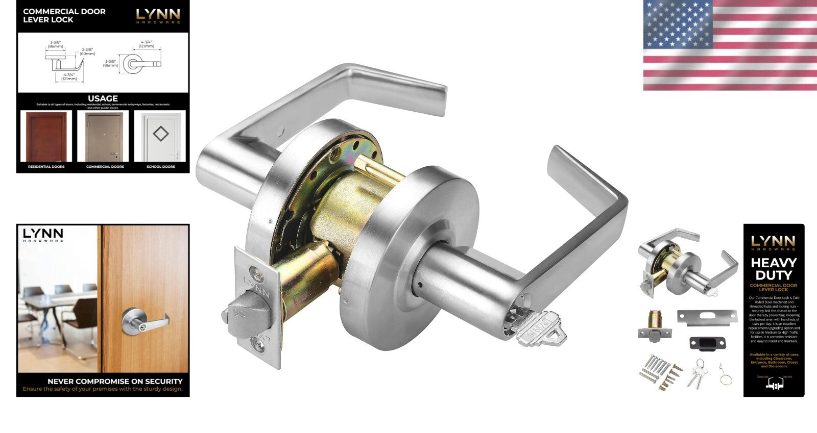 Stylish Heavy-Duty Keyed Lever Lock - Satin Chrome Finish for Commercial Spaces