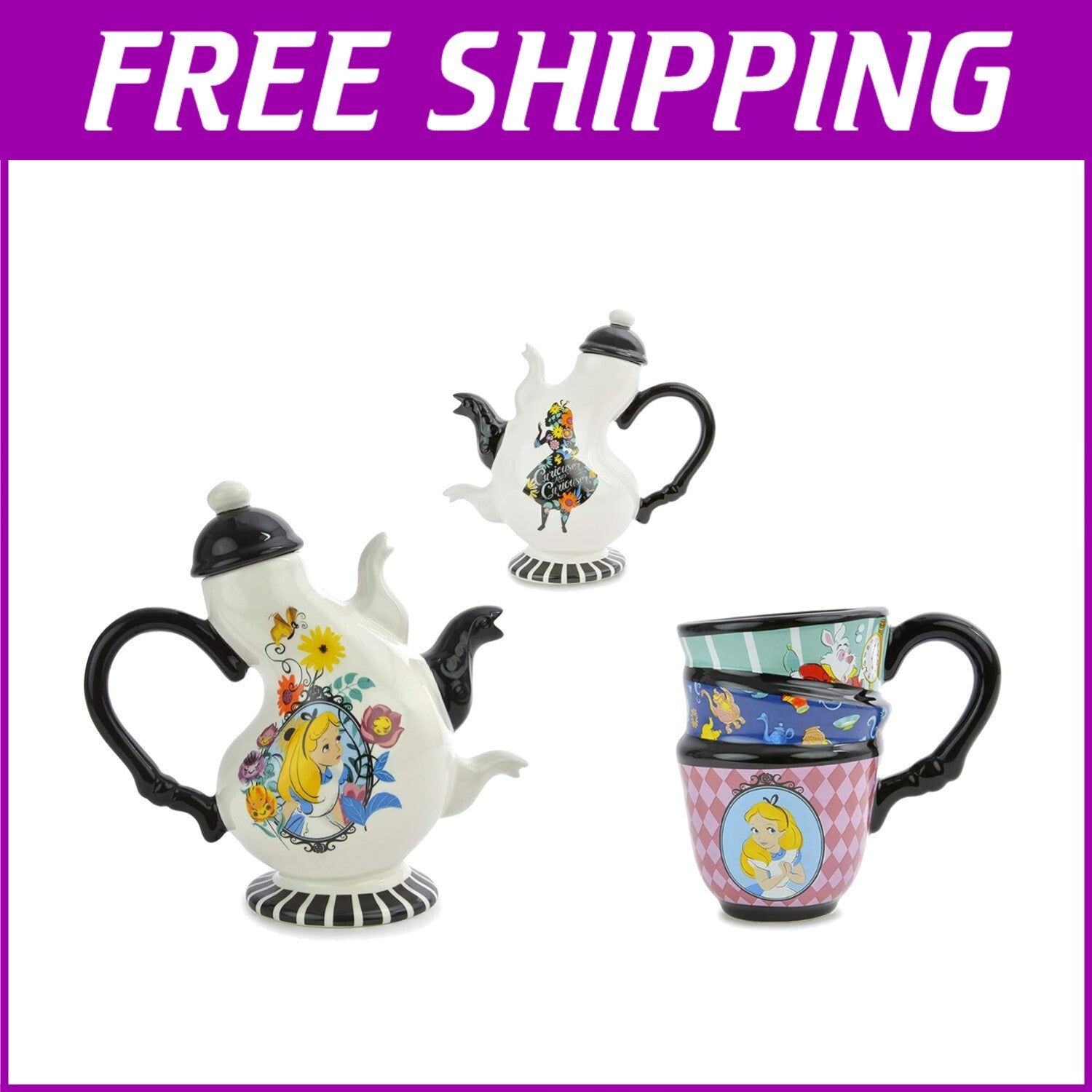 Artisan Hand-Painted Disney Alice Teapot and Cup Set - Unique Limescale Design