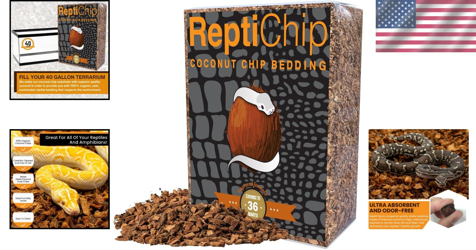 Dust-Free 36 Quart Premium Coconut Chip Bedding for Healthy Reptile Environments