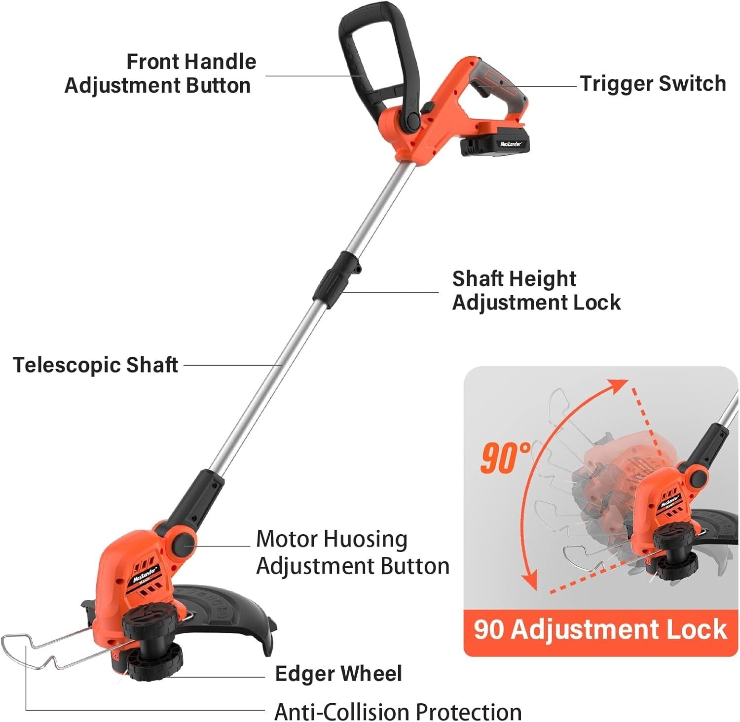 2-in-1 12'' Cordless String Trimmer & Edger with Long-Lasting Battery - Orange