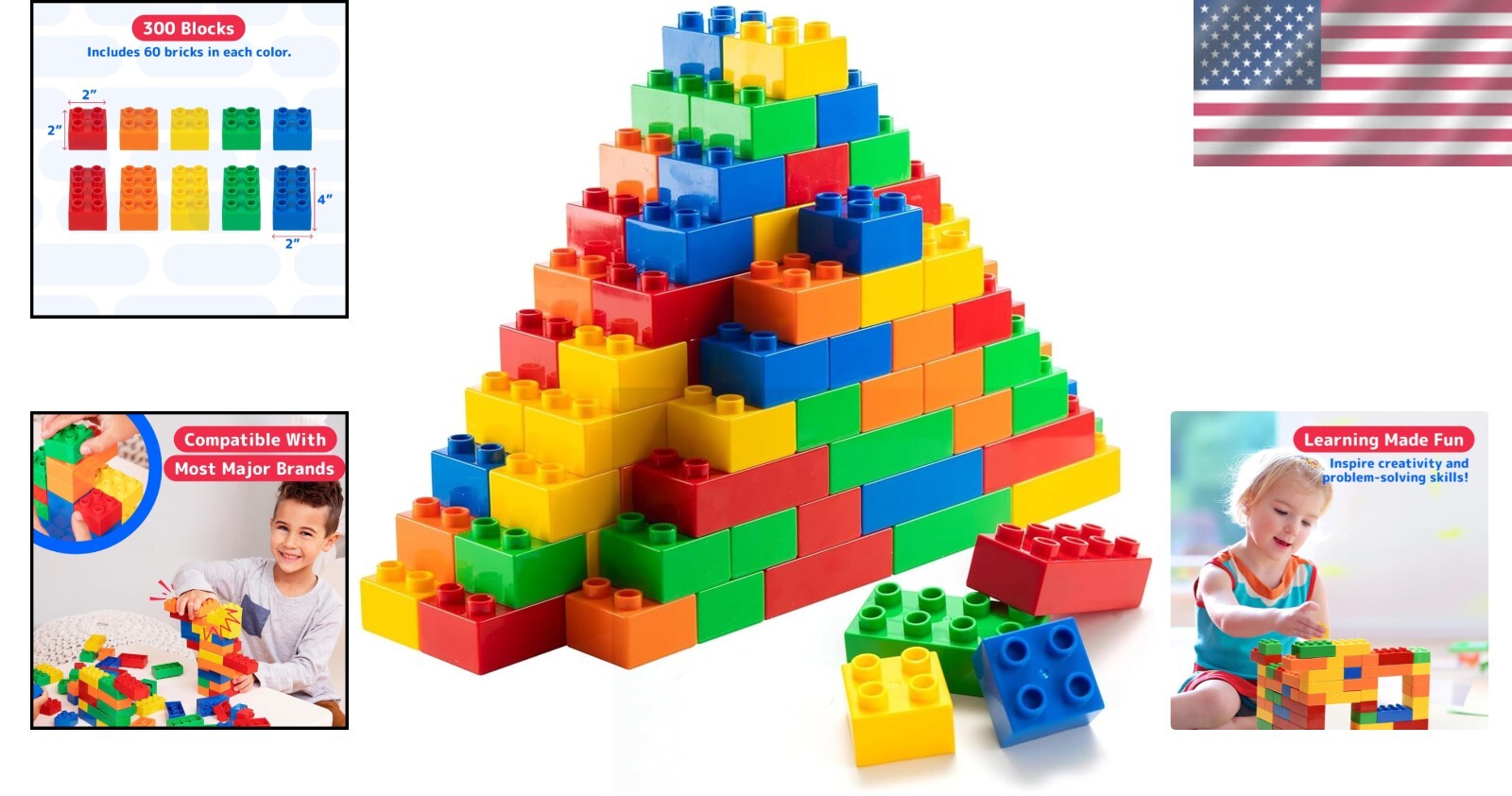 Lightweight 300 Jumbo Building Bricks - Perfect for Toddlers' Imaginative Play