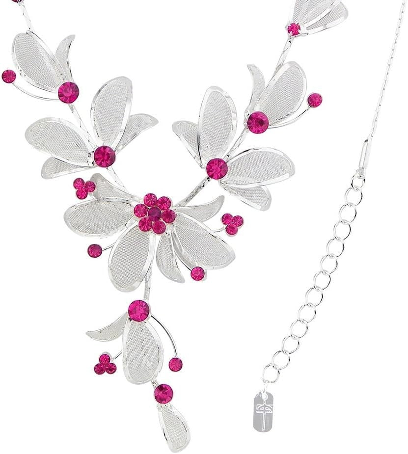 Elegant 3-Piece Floral Rhinestone Jewelry Set - Adjustable Necklace & Earrings
