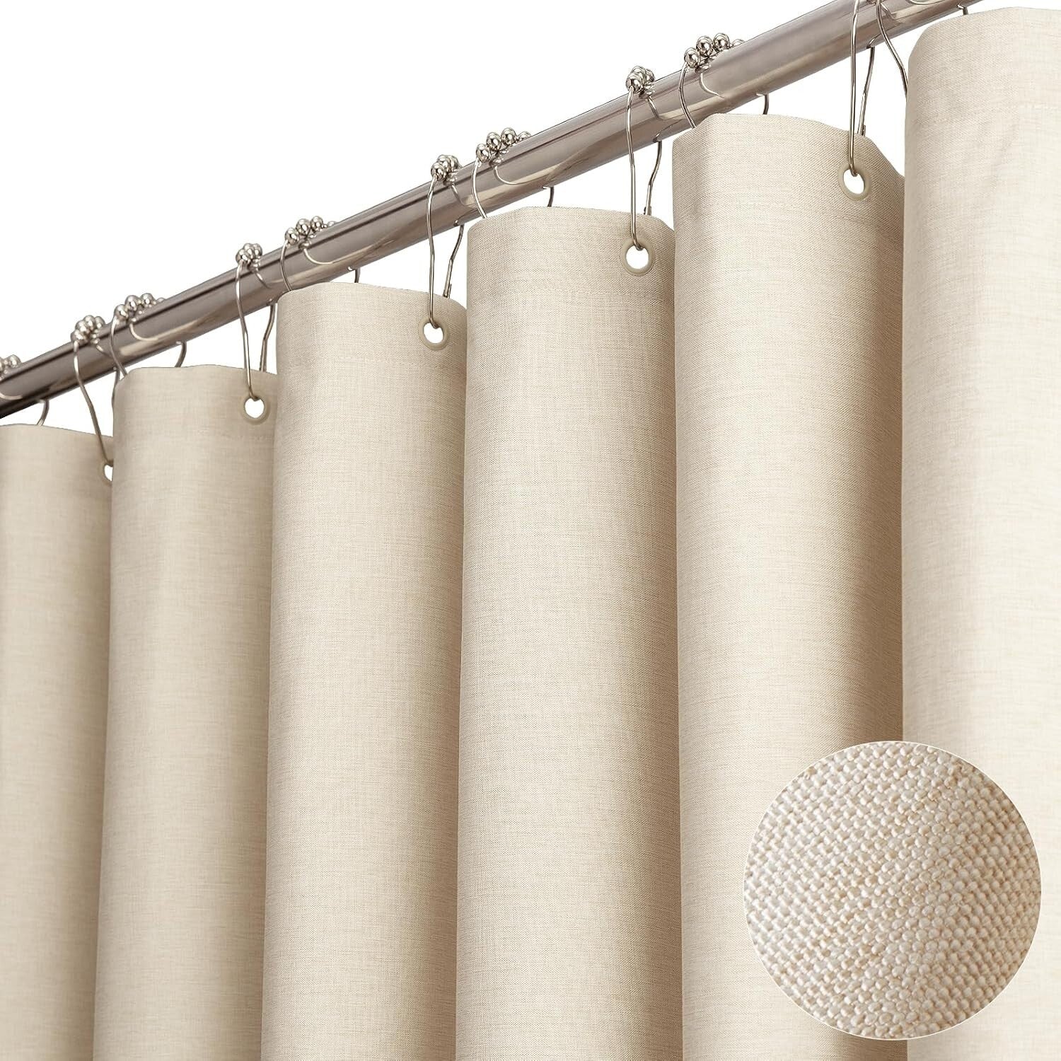 Premium Wide Shower Curtain 180" x 72" - Elegant Cream Polyester with 32 Hooks