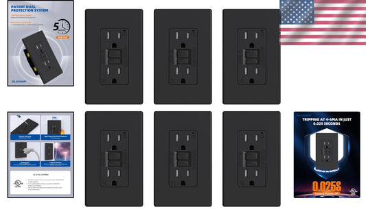 6-Pack 15 Amp Self-Test GFCI Outlets - UL Listed with Child Safety Features