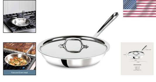 Professional 10-Inch Frying Pan with Lid - Tri-Ply Stainless Steel, Oven Safe