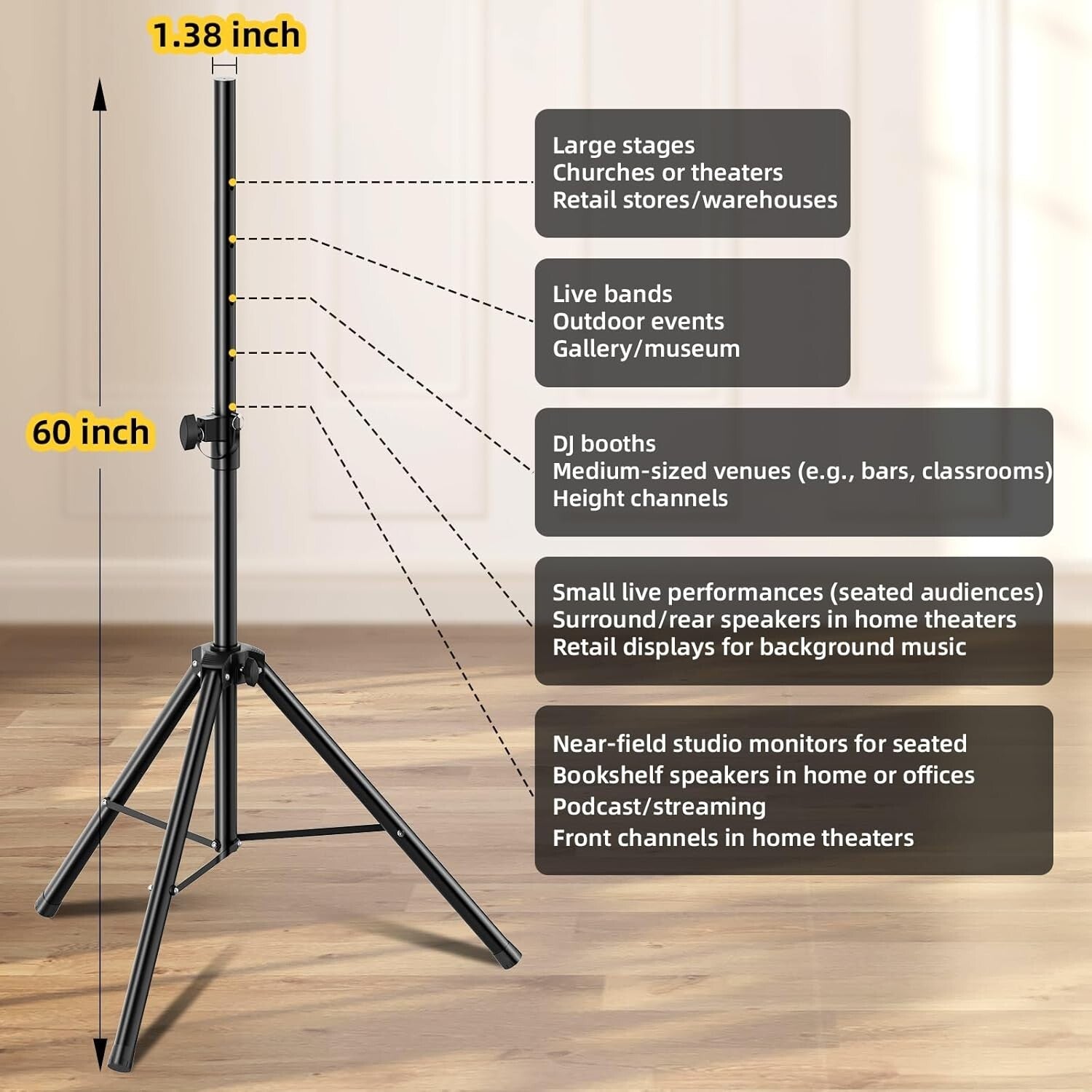 Foldable Speaker Tripod Stands - Adjustable Height for PA and Studio Monitors