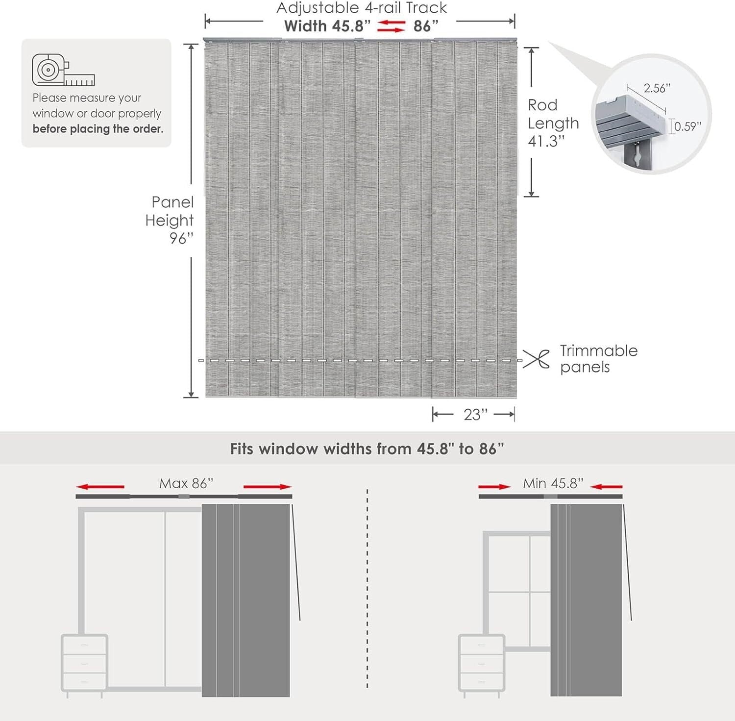 Blackout Adjustable Patio Door Blinds - Thermal Insulated & Cordless Design