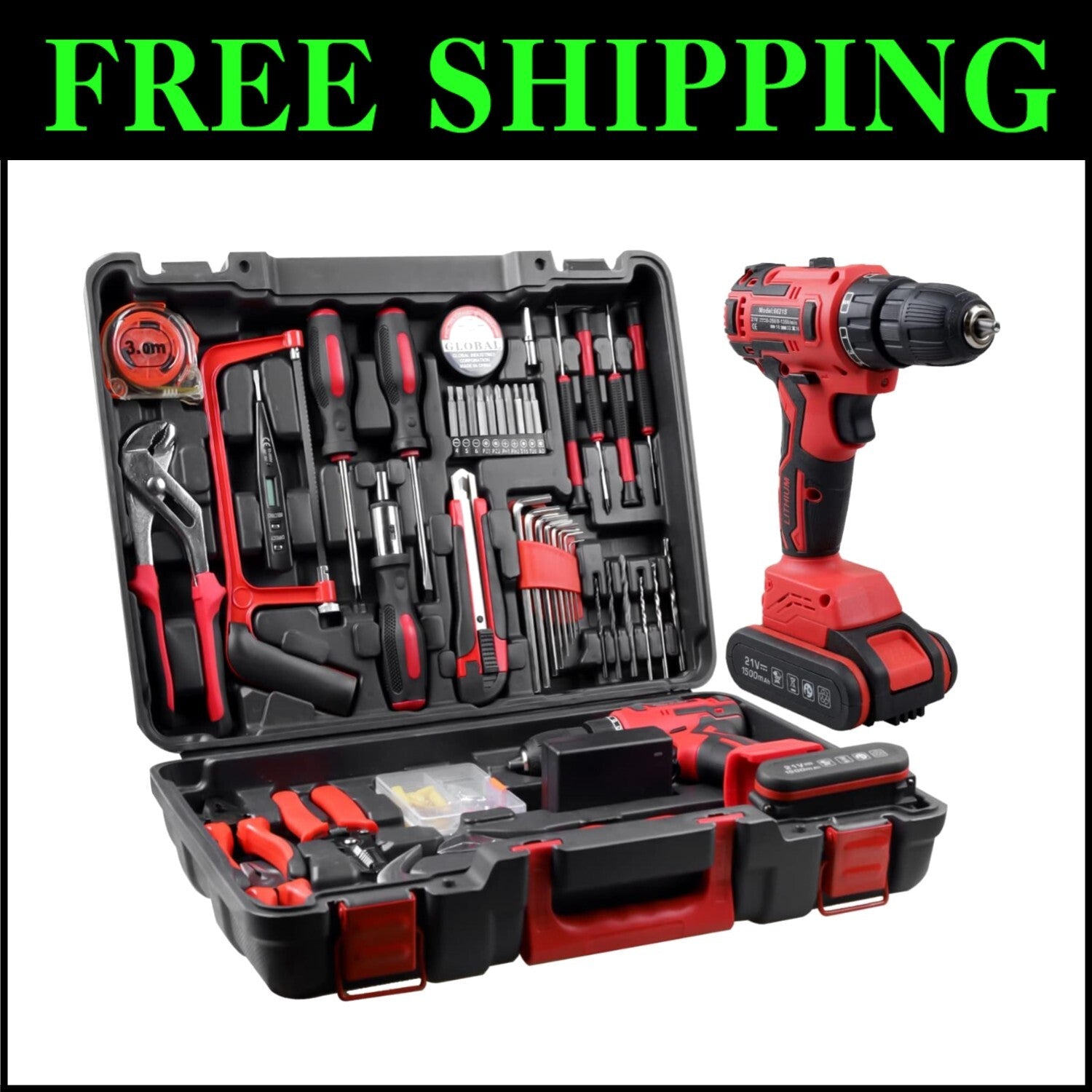 Fully Equipped 21V Cordless Drill Kit with 112-Piece Accessory Set for Home DIY