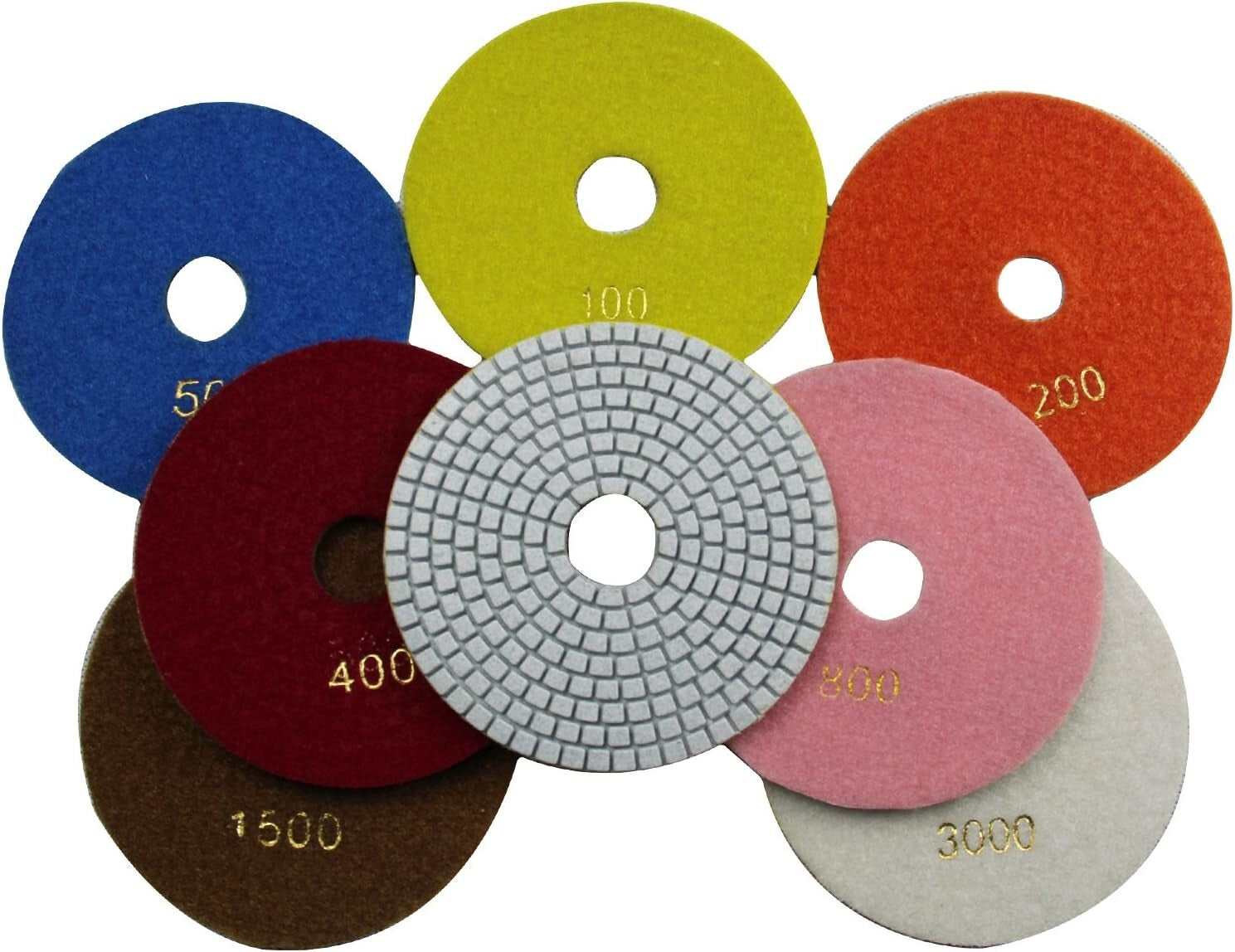 Flexible 6" Diamond Polishing Pads - 7-Step Velcro Discs for Stone Surfaces