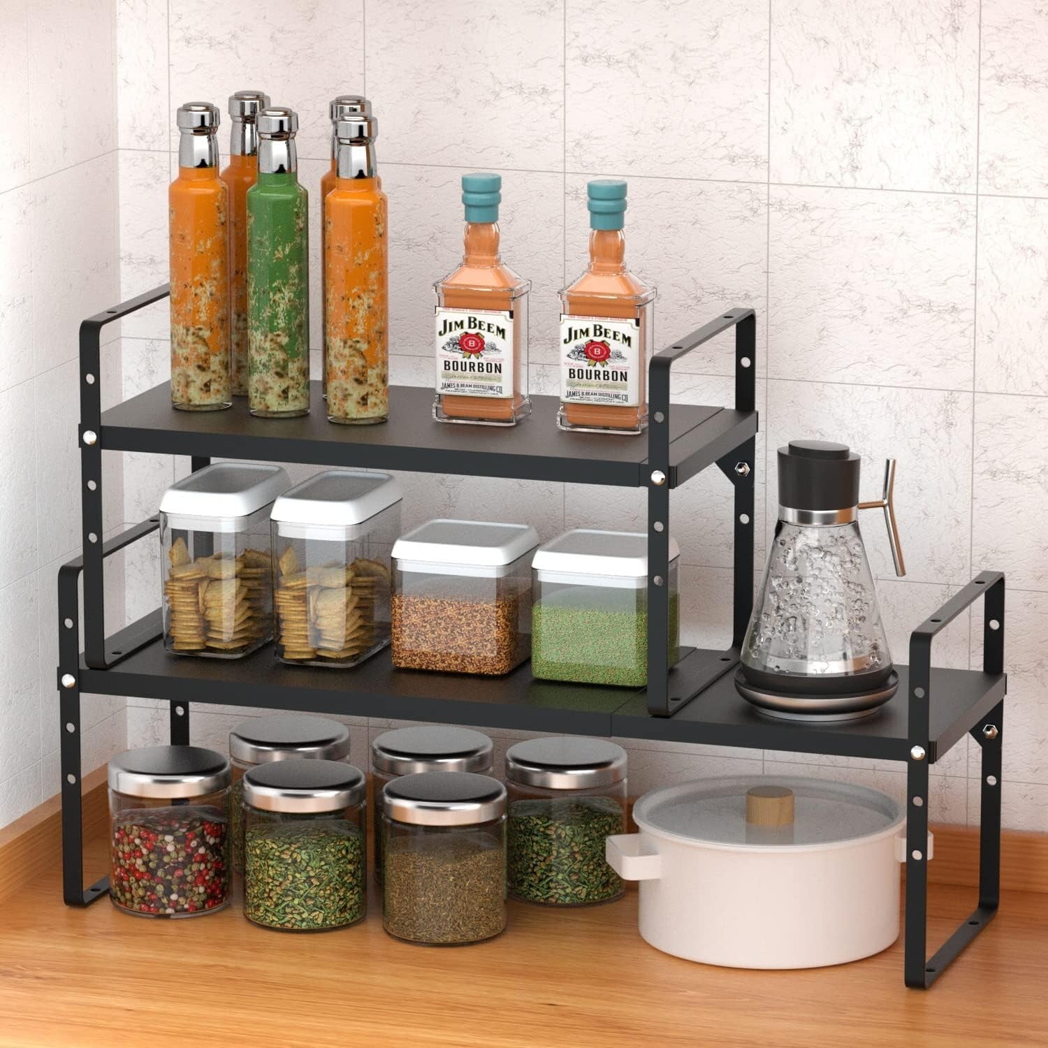 Expandable 3-Pack Stainless Steel Shelf Riser for Kitchen & Garage Organization